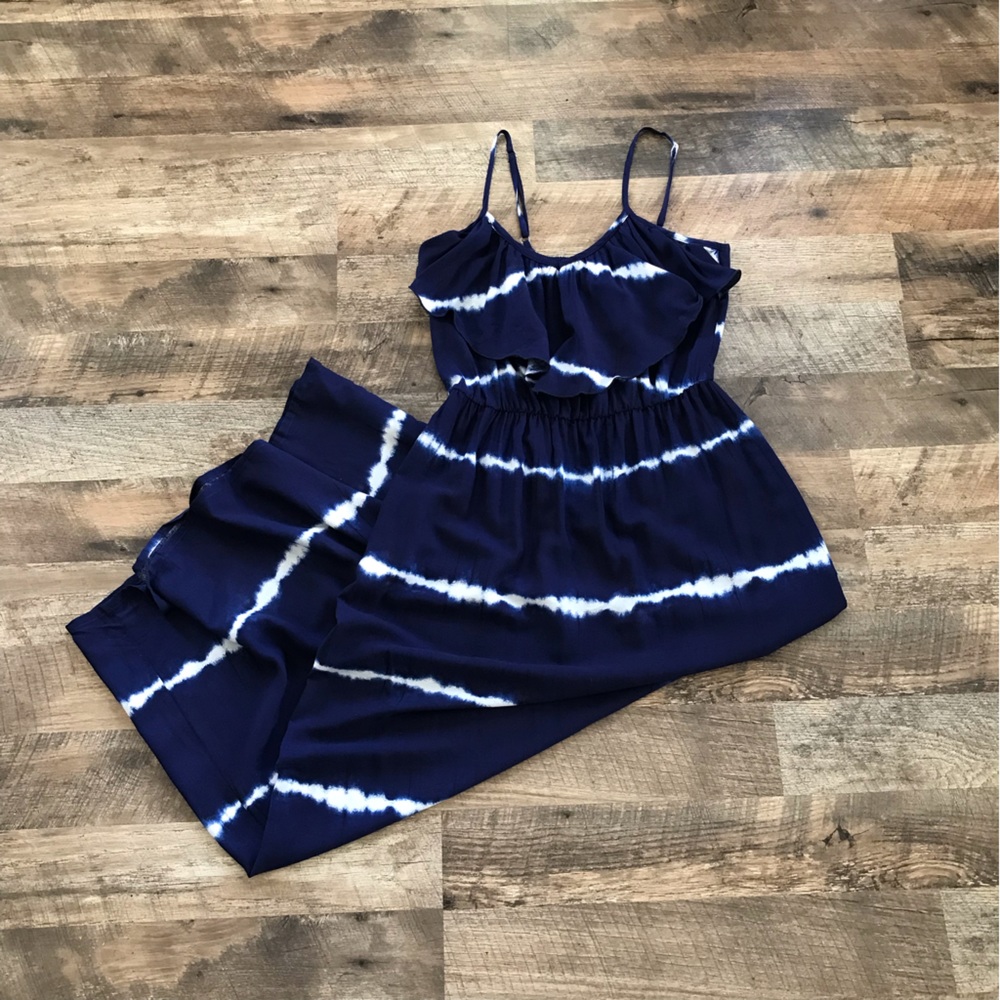 IZ Byer Blue and White Striped Maxi Dress Size Medium